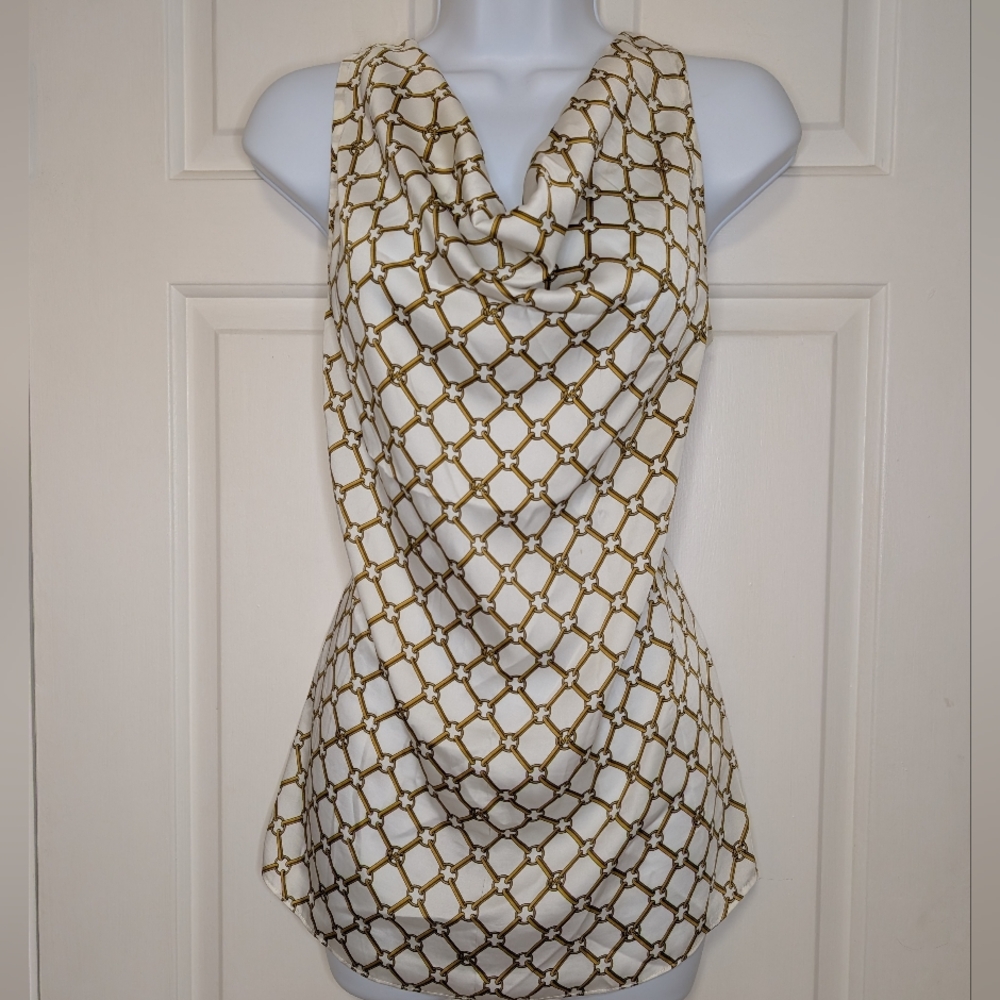 Michael Kors Gold and White Satiny Tank Top Size S